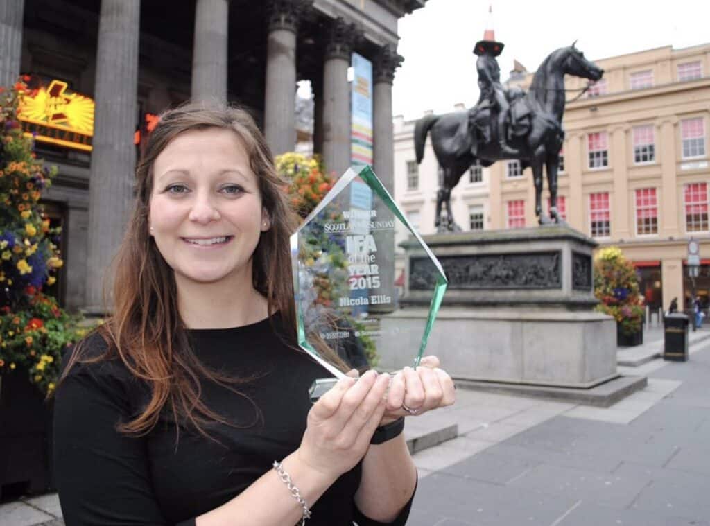 Nicola Ellis Wellington Wealth IFA of the Year with the Scotsman newspaper